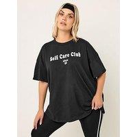 Yours Curve Self Care Club T-Shirt - Black