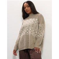 Yours Curve Fairisle Tunic Jumper - Natural