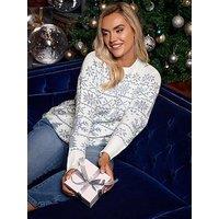 Yours Curve Snowflake Fairisle Jumper - Ivory