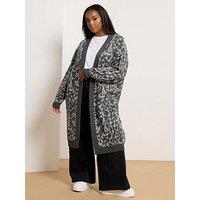 Yours Curve Midi Leopard Cardigan - Grey