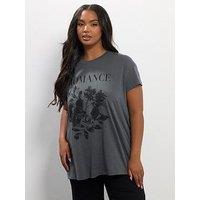 Yours Curve Placement Print T-Shirt - Grey