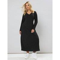 Yours Curve Henley Rib Swing Maxi Dress - Black