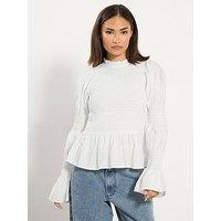 Pixiegirl Petite Long Sleeve Shirred Top - Ivory