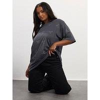 Yours Curve Oversized Stud T-Shirt - Grey
