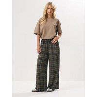 Pixiegirl Petite Check Crinkle Wide Leg Trouser - Brown