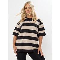 Yours Curve Ribbed Stripe T-Shirt - Black