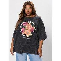 Yours Curve Oversized Boxy T-Shirt - Grey