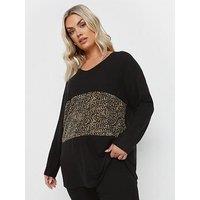 Yours Curve Animal Colour Block Jumper - Black