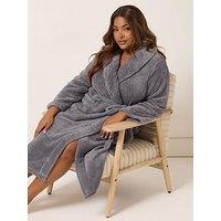 Yours Curve Fluffy Shawl Collar Robe - Grey