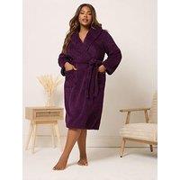 Yours Curve Fluffy Shawl Collar Robe - Burgundy