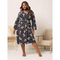 Yours Curve Fluffy Teddy Shawl Collar Robe - Grey