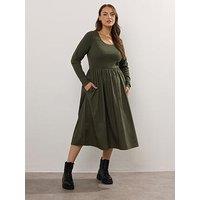 Yours Curve Rib Midaxi Dress - Green
