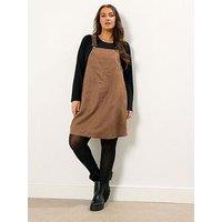 Yours Curve Suede Pinafore Dress - Brown
