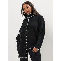 Yours Curve Blanket Stitch Jumper With Scarf - Black