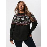 Yours Curve Novelty Fair Isle Jumper - Black