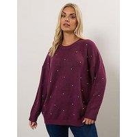 Yours Curve Embellish Front Jumper - Purple