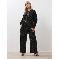 Yours Curve Sequin Wide Leg Trouser - Black
