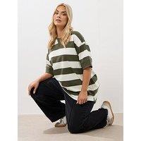 Yours Curve Ribbed Stripe T-Shirt - Green