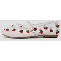 The Very Collection Embroidered Strawberry Mesh Flats - White
