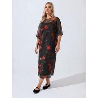 Yours Curve Mesh Floral Blur Dress - Black