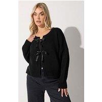 Yours Curve Satin Bow Cardigan - Black