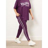Yours Curve Side Stripe Leggings - Burgundy