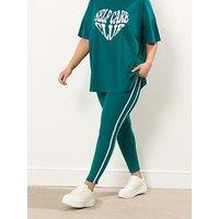 Yours Curve Teal Side Stripe Legging - Green