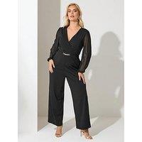 Yours Curve Mesh Sleeve Buckle Jumpsuit - Black