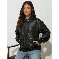 Pixiegirl Petite Pu Trucker Jacket - Black