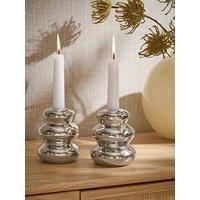 The Very Collection Set Of 2 Chubby Stacked Nickel Candlestick Holders