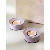 The Very Collection Set Of 2 Scallop Edge Ceramic Candle Holders - Lilac