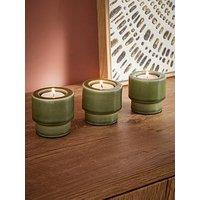 The Very Collection Set Of 3 Ceramic Candle Holders - Green