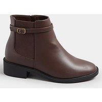 Yours Wide Fit Buckle Elastic Boots - Brown