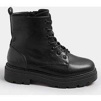 Yours Extra Wide Fit Chunky Lace Up Boots - Black