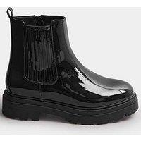 Yours Extra Wide Fit Patent Chunky Chelsea Boot - Black