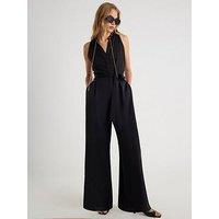 River Island 80S Wide Leg Jumpsuit - Black