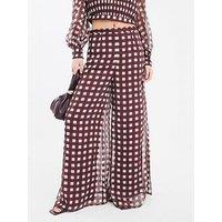 River Island Gingham Wide Leg Trouser - Brown