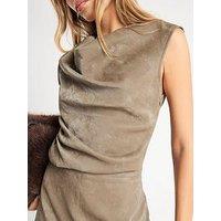 River Island Hammered Ruched Detail Top - Khaki