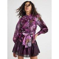 River Island 3D Floral Belted Dress - Purple