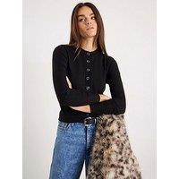 River Island Long Sleeve Curved Hem Cardi - Black