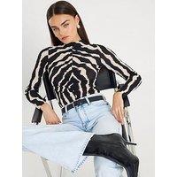 River Island Long Sleeve Mesh Top - Black