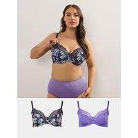 Yours Curve 2 Pack Floral Microfibre Underwire Bra - Purple