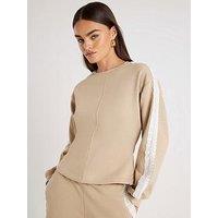 River Island Lace Trim Cinched Waist Sweatshirt - Beige