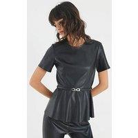 River Island Belted Pu Peplum Top - Black