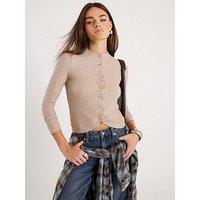 River Island Long Sleeve Curved Hem Cardi - Beige