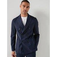 Boss P-Hanry Tech Travel Double Breasted Blazer - Navy