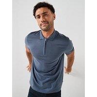 Boss Cotton Blend Zip Collar Polo Shirt - Blue