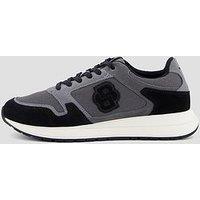 Boss Vinston Runn Bb Logo Suede Mix Trainers - Dark Grey