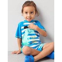 The Very Collection Boys Stripe Dino Surfsuit And Hat - Blue