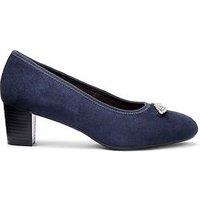 Hotter Strut Wide Fit Suede Heeled Shoe - Navy